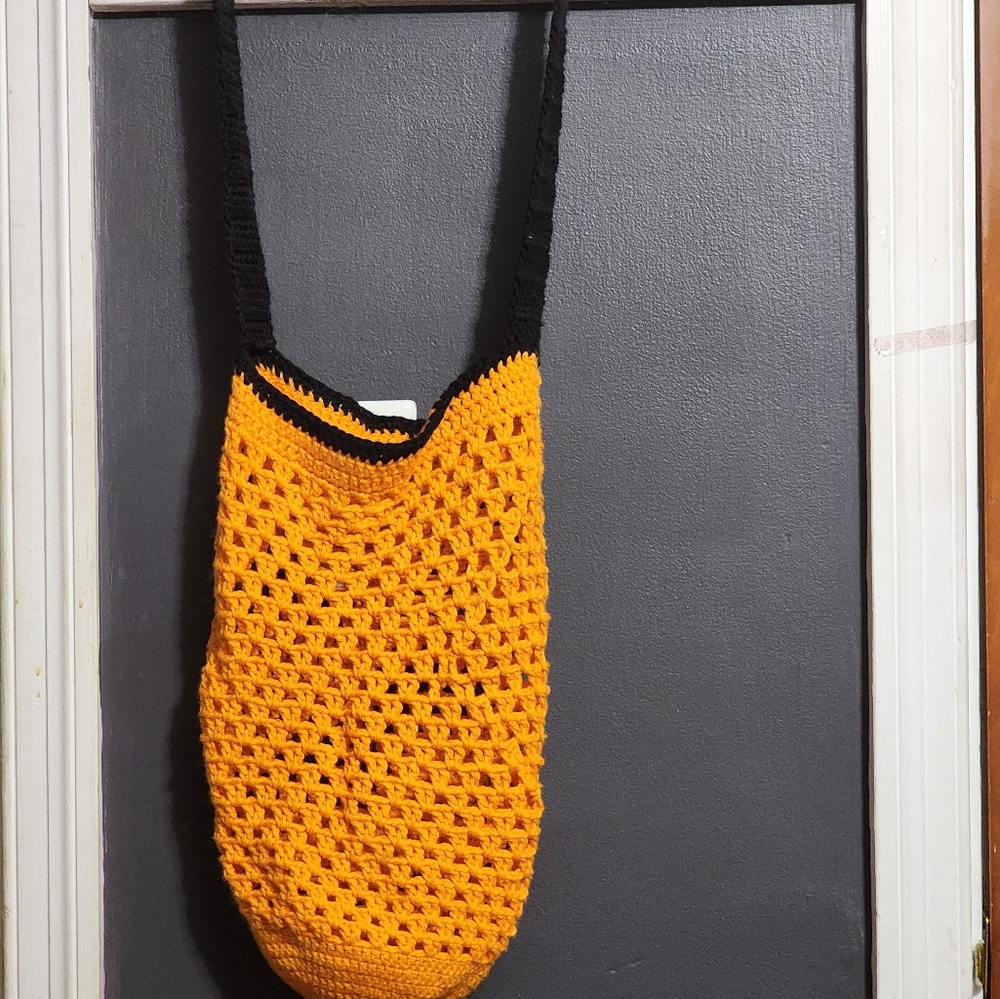 Orange and Black Crochet Market Bag
